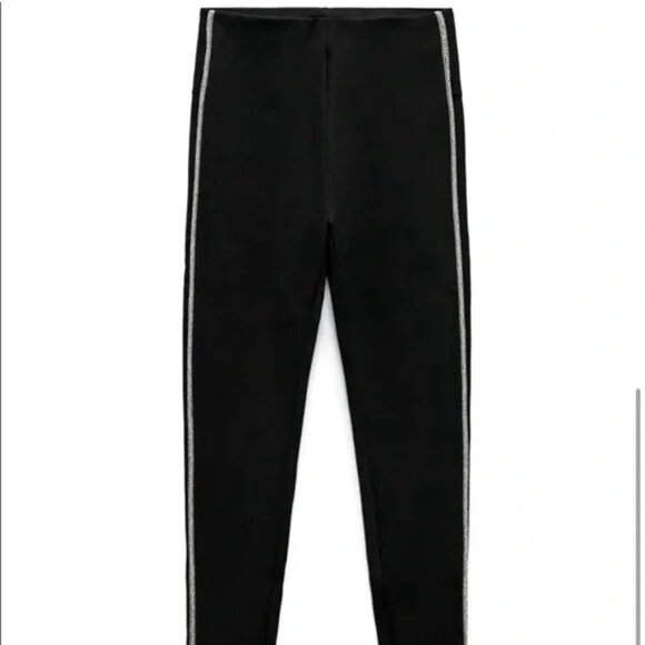 2/$30 ZARA Rhinestone Tuxedo Leggings Black Small #A0652 - Picture 6 of 12
